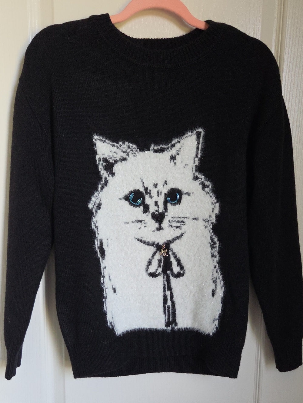 NWOT Karl Lagerfeld Black Sweater with Choupette Size XS